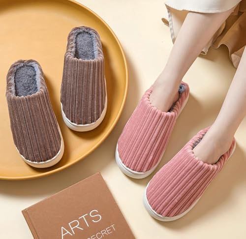 Corduroy Slippers Unisex Winter House Slippers Plush Fuzzy Slipper Corduroy Cotton Slippers Non-Slip Bedroom Slippers Shoes3