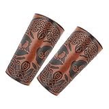 HZMAN Viking Yggdrasil World Tree Print Premium Leather Bracers PU Leather Arm Nordic Medieval Costume Props for LARP Cosplay Khaki