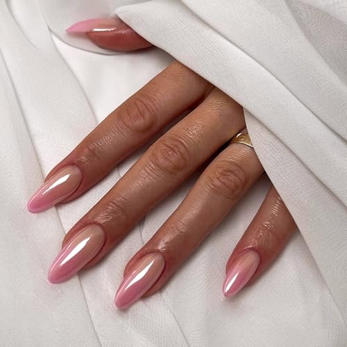 YOSOMK Chrome Press on Nails Almond Medium Fake Nails with