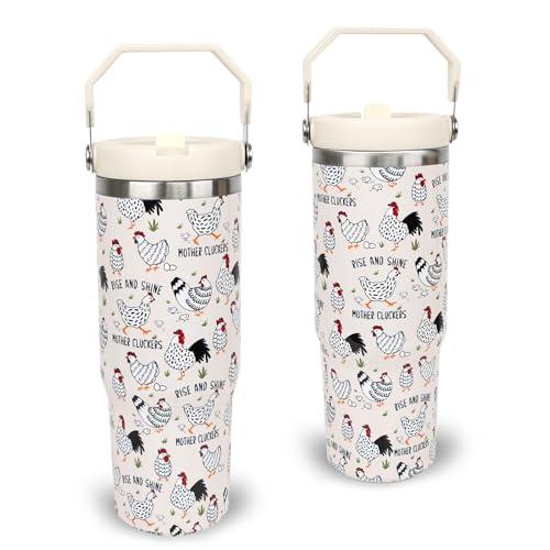 XUEHUAPIAOPIAO Chicken 30 OZ Tumbler with Handle Flip Straw Lid Leak Proof