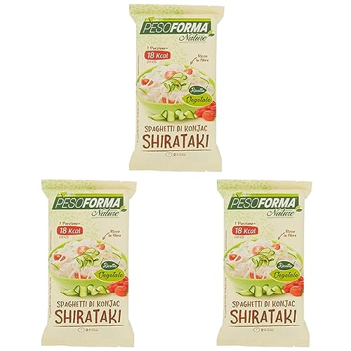Pesoforma Nature Shirataki, Spaghetti di Konjac, Ipocalorici, Pasto Salato per il controllo Del Peso, solo 12 Calorie X 100Gr, 1 Porzione, 150 Gr (Confezione da 3)