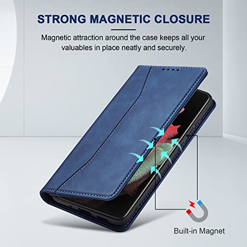 Image of Jasonyu Flip Wallet Case for Samsung Galaxy S21 Ultra 5G,Blue