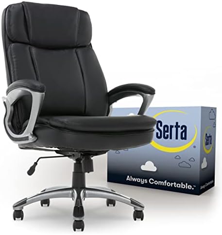 Serta Big & Tall Executive Office Chair High Back All Day Comfort Ergonomic Lumbar Support, Bonded Leather, Black