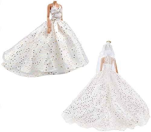 E-TING Princess Doll White Wedding Gown Dress and Purple Lace Floral Dress with Paillettes for 11.5 inches tall Doll Evening Party Royal Ball Outfit Set, Best Gift for your girls