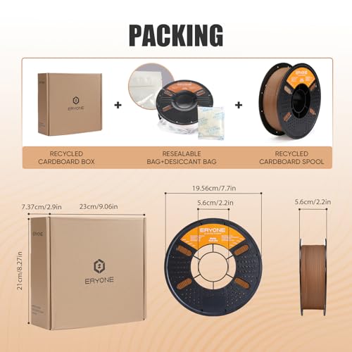 Image of ERYONE Matte PLA Lite 3D Printer Filament 1.75 + /- 0.03mm, Matte Filament 1KG(2.2LBS) Spool, Chocolate Brown