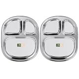 Picture of WG inc Stainless Steel Divided Plates, Kids Toddlers Babies Tray, BPA Free, Diet Food Control, Camping Dishes, Compact Serving Platter, Dinner Snack, 3 Compartment Plate Silver, Set of 2