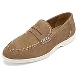Meijiana Men's Genuine Leather Loafers Slip-On Moccasins Suede Dress Shoes, Lightweight and Breathable with Rubber Sole Stylish Mens Loafers Tan 12 US