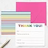 Thank You Cards and Envelopes Stationery Set for Children, Double Sided Fill in The Blank Thank You Notes for Kids, Printed on The Back with Bright Rainbow Colors (Thin Stripe with Red Text) #2