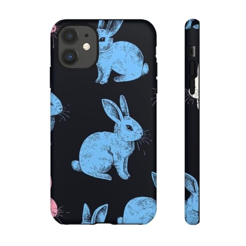 Coque iPhone 11 lapin coloré fond noir rigide mate évite les traces et chocs