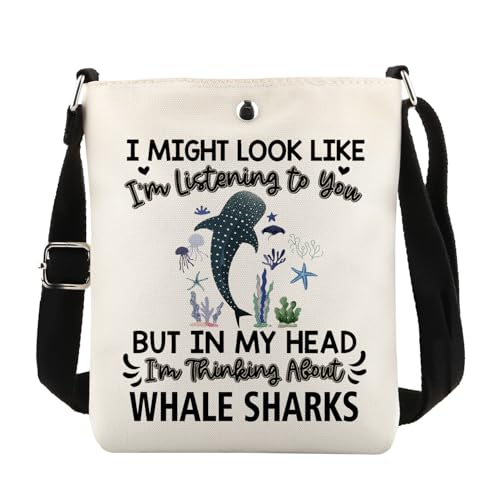 MAOFAED Funny Whale Shark Crossbody Bag for Whale Shark Lover, Ocean Animal Gift, I'm Thinking About Whale Sharks