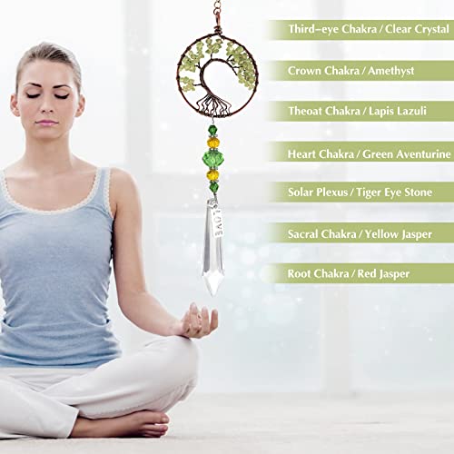 Healing Hanging Ornaments Tree Of Life, For Thanksgiving Christmas Day Car Hanging Accessories Yoga, 7-Chakra Crystal Ball Tumbled Palm Stone Party Decor Of Good Luck Home Ornaments (Lsj-3 Packs) #TOP4