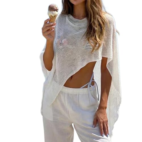 JasmyGirls Poncho transparent pour femme Y2K - Cache-maillot en tricot au crochet - Boléro en maille - Châle de plage, blanc, XS-XL