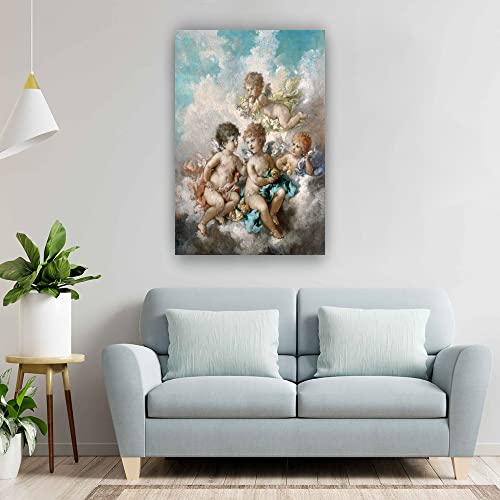 Angel Wall Art Vintage Cherubs Making Baby Poster Decor Room Canvas Paintings For Bathroom Pictures For Bedroom Modern Angel Decorations For Home Painting Artwork Wall Prints For Office (12X18Inch(30X45Cm),Framed) #TOP2