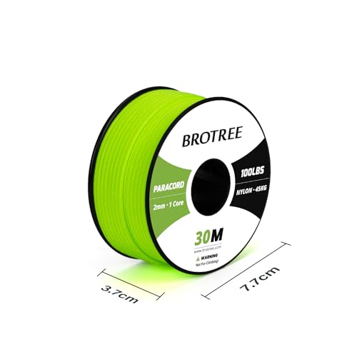Brotree Paracord 2mm 30M 100% Nylon Rope 1 Strand Parachute Cord for Outdoor Craft, DIY - 45kg Breaking Load (Neon Green) - Image 2