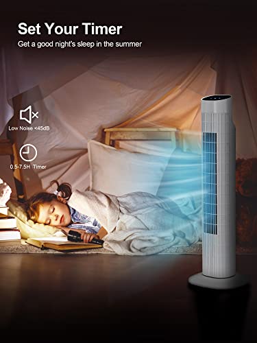 Uthfy Tower Fan With Remote, 31" Electric Tower Fan That Blow Cold Air, Quiet Cooling Fan With Oscillation 7.5H Timer,Portable Floor Bladeless Standing Fan, White #TOP2