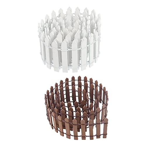 HAKIDZEL Lot De 2 Mini Clôtures De Jardin Décoratives Blanches Et Marron 1 Mètre pour Maison De Poupée, Bricolage Miniature, Décoration De Micro-Jardin Et Diorama