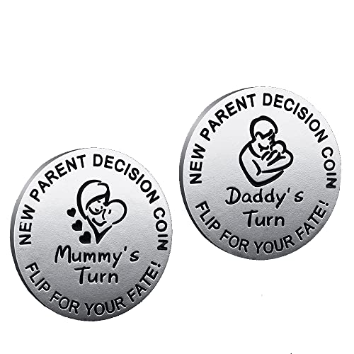 Image of New Dad Mom Gifts Funny Decision Making Coin, New Parent Mummy Daddy Pregnancy Women First Time to be Moms Dads Mother's Day Father's Day Gifts Double Sided