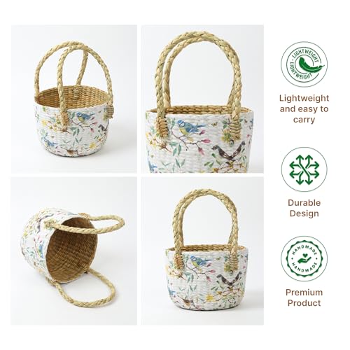 Image of Habere India-All the Cultures Fabricating India Gift Hamper Baskets | Cane Round Hamper | Fruit Baskets | Organiser Basket | Baby Basket for Clothes (Design22: L22 x W22 x H15 cm)