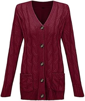 Kerstmis 2024 New Christmas casual gebreide jas voor dames, grote maat, losse jas met knopen voor dames, pullover met, wijn, XXL Kerstmis 2024 New Christmas casual gebreide jas voor dames, grote maat, losse jas met knopen voor dames, pullover met, wijn, XXL