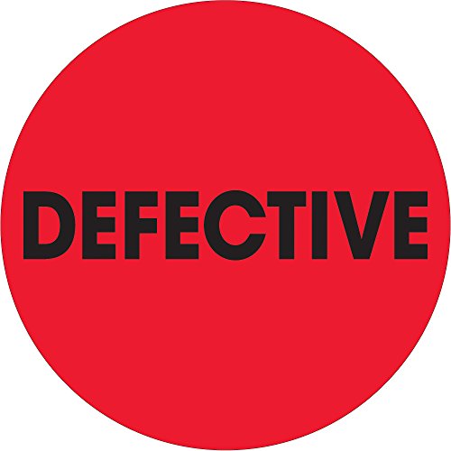 Discount Tag & Label 'Defective' Labels/Stickers, 2' Circle, Fluorescent Red, 500 Labels Per Roll (1 Roll)