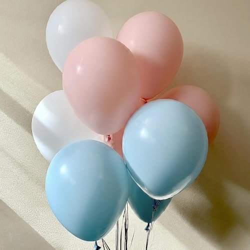Image of Regular Balloon Combo For Decoration with Glue Dots & Balloon Arch Strip - Party Decor Set For Easy Party Setup (PINK BLUE WHITE, 100)