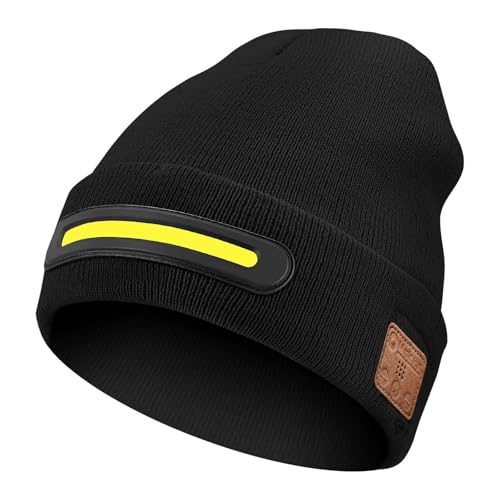 Syzplnwy Gorro unisex Bluetooth con luz LED, auriculares inalámbricos, batería recargable y micrófono desmontable para escuchar música, color negro, Negro, Talla única