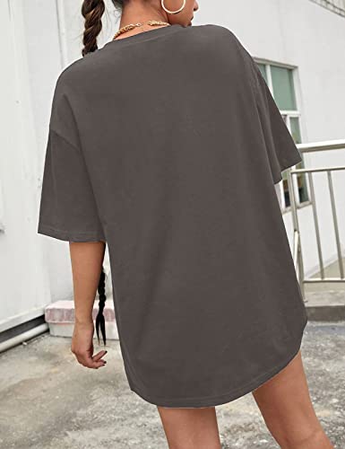 TOMEEK Camisetas Oversize Mujer Letras Creativas Camisetas Manga Corta Mujer con Cuello Redondo T Shirt Pullover Extragrande Tops Mujer Verano de Algodón Puro, Gris Oscuro, Talla XL