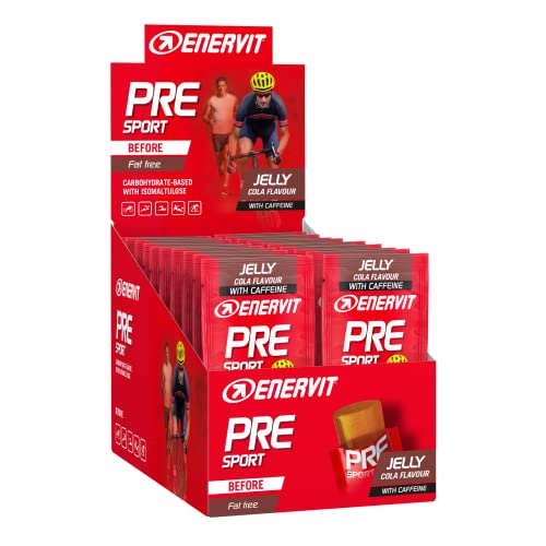 Enervit, Pre Sport Cola, Gelatina Energetica, 50mg di Caffeina, 25g di Carboidrati, con Vitamina B1, Gusto Cola, Da Usare Prima dell'Attività Fisica, Senza Glutine, Vegan, 20 Pack da 45g
