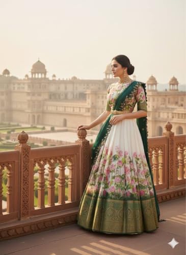 Image of ZITON Women's Indian Traditional Kanjivaram Silk Pure Weaving Lehenga Choli Along With Dupatta And Blouse Piece, Half Saree (Unstitched)