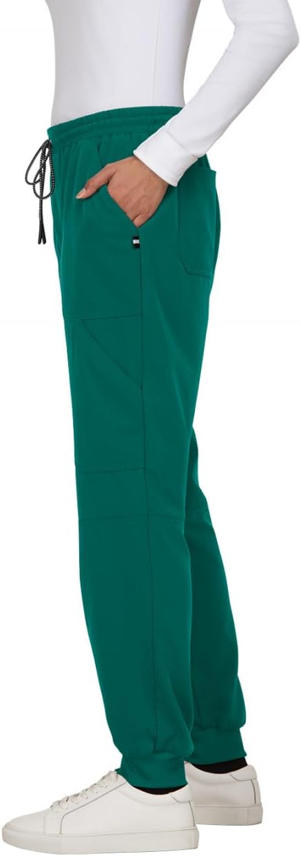 KOI Next Gen Women's 7 Pocket Good Vibe Jogger Scrub Pants with 4-Way Stretch and Elastic Waistband Hunter Large