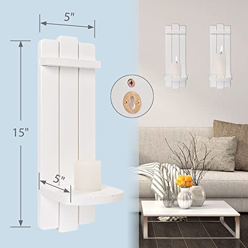 Yorkmills Sconces Wall Decor Set Of 2, Wall Candle Holder Rustic Home Decor, Farmhouse Wall Art Floating Candle Sconces Shelf White Wall Decorations For Living Room, Dining Room, Bedroom, Bathroom #TOP1