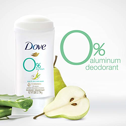Image of Dove Aluminum Free Deodorant Stick Non irritating for Underarm Care Pear Aloe Vera Kindest, Fresh, 2.6 Oz