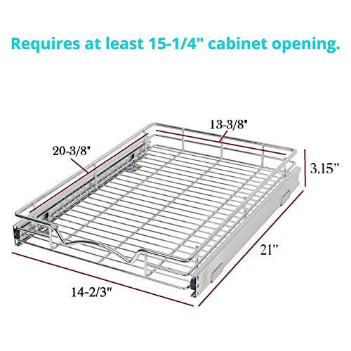 Hold N’ Storage Pull Out Cabinet Drawer Organizer, Heavy Duty-With 5 Year Limited Warranty- Slide Out Shelves, -14”W X 21”D - Requires At Least A 15-1/4” Cabinet Opening, Steel Metal, Chrome Finish #TOP6