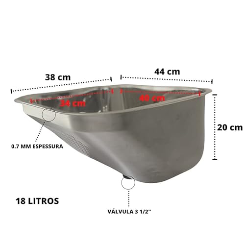Mini Tanque Inox 40x34x20cm 18 Litros C/ Válvula e Sifão Flexível