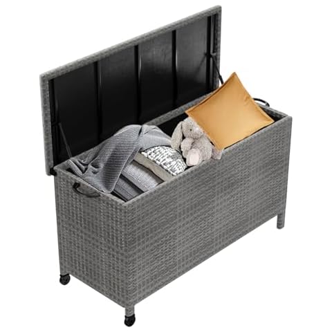 MOUNCHAIN 120 Gallon Waterproof Outdoor Storage Deck Box, Large Storage Bench with Handles and Wheels for Patio Backyard Furniture Cushions, Garden Tools, Pool Supplies Cover