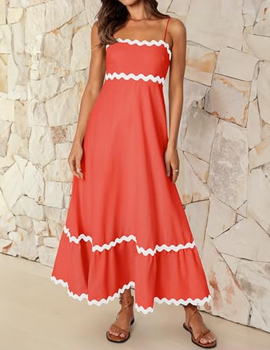 Image of ZESICA Women's 2026 Summer Spaghetti Straps Sleeveless Backless Sundress Flowy Smocked Lace Swing A Line Midi Dress
