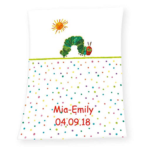 SL-Store GbR Soft Babydecke mit Namen Datum Bestickt Decke 75x100 cm Raupe Nimmersatt Dumbo Hard Rock Cafe Geschenk zur Taufe zur Geburt Kinderdecke, Herding Babydecke:Raupe Nimmersatt