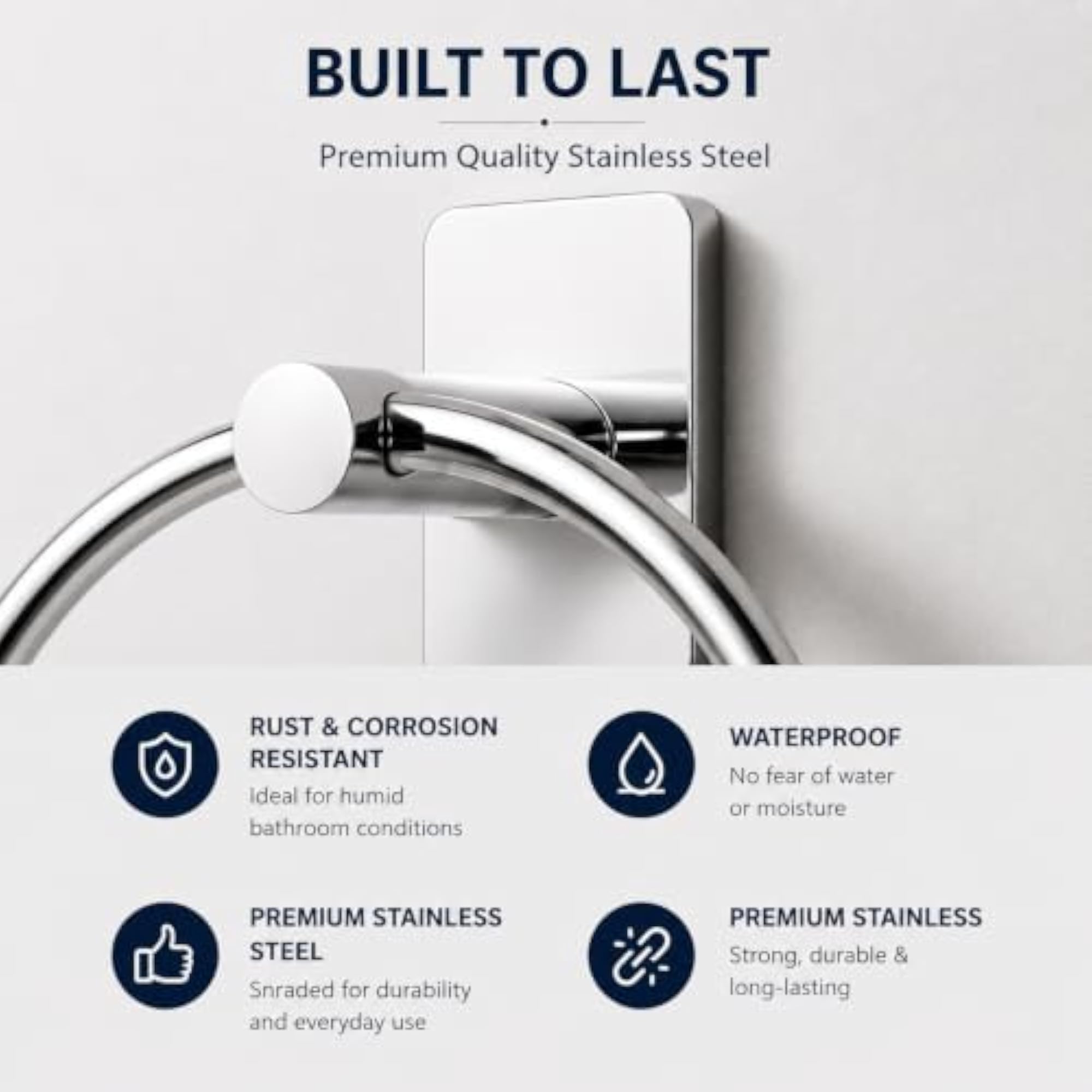Stainless Steel Self Adhesive Towel Ring Holder, No Drill