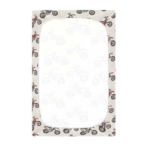 Image of Motocross Dirt Bike Vintage Crib Sheets Soft Breathable Fitted Baby Crib Sheets Mattress Cover for Girls Boys, 52 inch x 28 inch x 9 inch