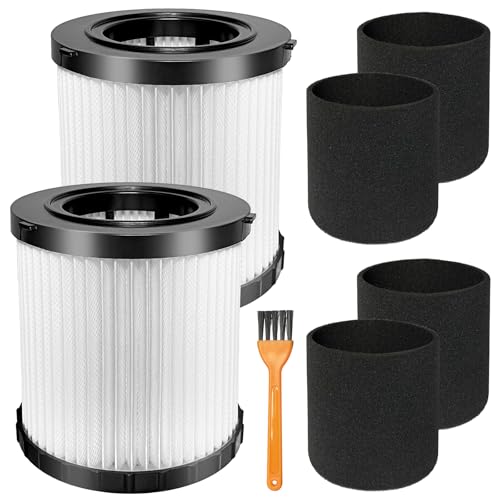 2 Pack DCV5801H HEPA Filter Compatible with DEWALT DCV580H DCV581H 20V MAX Wet/Dry Vacuum with 4 Foam Sleeve Filters & 1 Brush