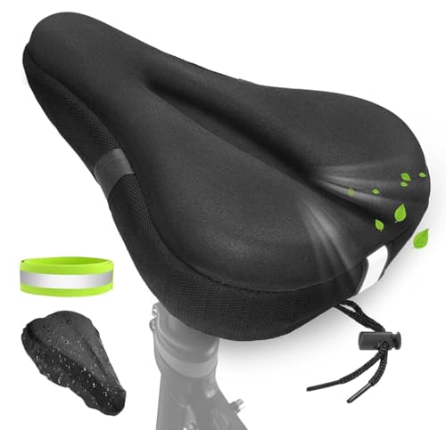 Zacro Comfort Bike Seat Cushion - Memory Foam Gel Padded Bike Seat Cover for Men Women, Extra Soft & Comfortable Bicycle Saddle with Reflective Strap，Fit for Exercise Mountain Road City Peloton Bike