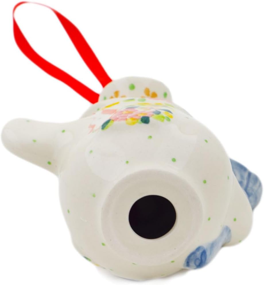 Polmedia Polish Pottery Snowman Ornament with Bell UNIKAT - Bright Spring Pattern Handmade in Boleslawiec Poland by Ceramika Artystyczna + Certificate of Authenticity