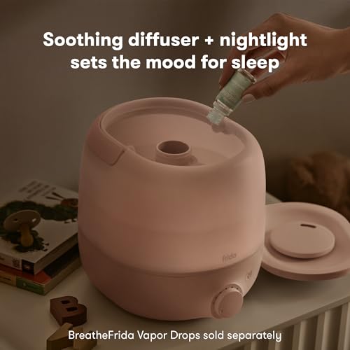 Image of Frida Baby 3-in-1 Cool Mist Humidifier for Large Rooms, Top Fill Humidifier for Bedroom, Allergy Relief, 60 Hour Runtime + Nightlight, Auto Shut-Off, Quiet, Carry Handle, Essential Oil Diffuser