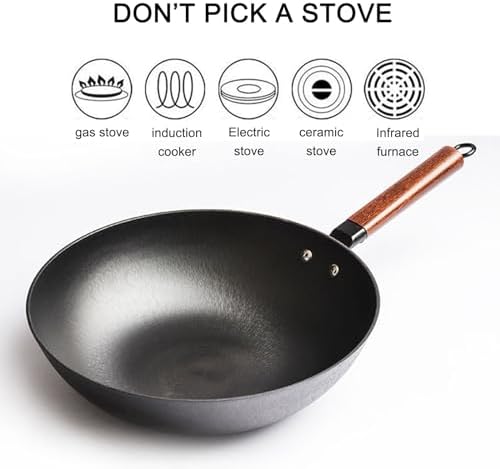 Induction Wok with Lid Non Stick and Detachable Handle Large Wok Pan for Induction Gas and Electric Hobs,32cm (32cm)