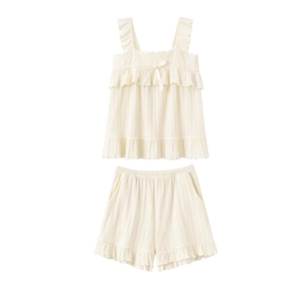 RWRAPS Pijamas de Gran tamaño para el hogar, Tirantes, algodón Fino de Verano para Mujer, Estilo Princesa Linda, Pantalones Cortos de algodón para niña (Color : A, Size : XL Code)