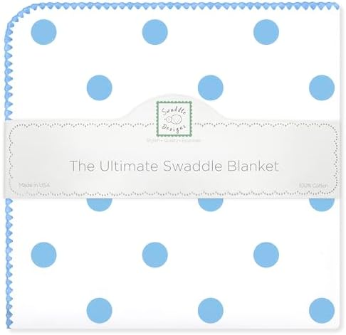 SwaddleDesigns Large Receiving Blanket, Ultimate Swaddle for Baby Boys, Girls, Softest US Cotton Flannel, Best Shower Gift, MADE in USA, Blue Big Dots, Mom’s Choice Winner,Blue, White,42 x 42 Inch,SD-356B