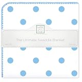 SwaddleDesigns Large Receiving Blanket, Ultimate Swaddle for Baby Boys, Girls, Softest US Cotton Flannel, Best Shower Gift, MADE in USA, Blue Big Dots, Mom’s Choice Winner,Blue, White,42 x 42 Inch,SD-356B