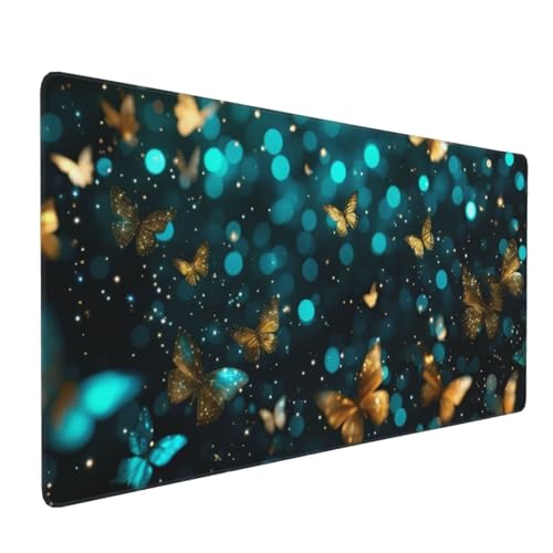 Niebieska podkładka pod mysz do gier XXL 1200 x 600 mm, podkładka pod mysz dla graczy w kształcie motyli Podkładka XXL z wodoodporną i antypoślizgową gumą, zszyte krawędzie do biura, pod biurko do