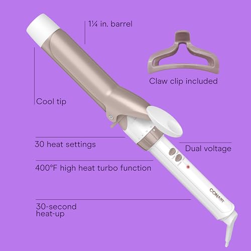 Image of Conair Double Ceramic 1 -Inch Curling Iron with Claw Clip, 1 -Inch Barrel Creates Loose Curls, Hair Curler for Use on Medium & Long Hair, White /Rose Gold