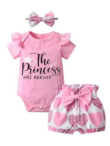 Image of Tearfuty Baby Girl Summer Clothing Sets Short Sleeve Tops + Shorts Sets Toddler Girls Outfit Pink (9-12 Months